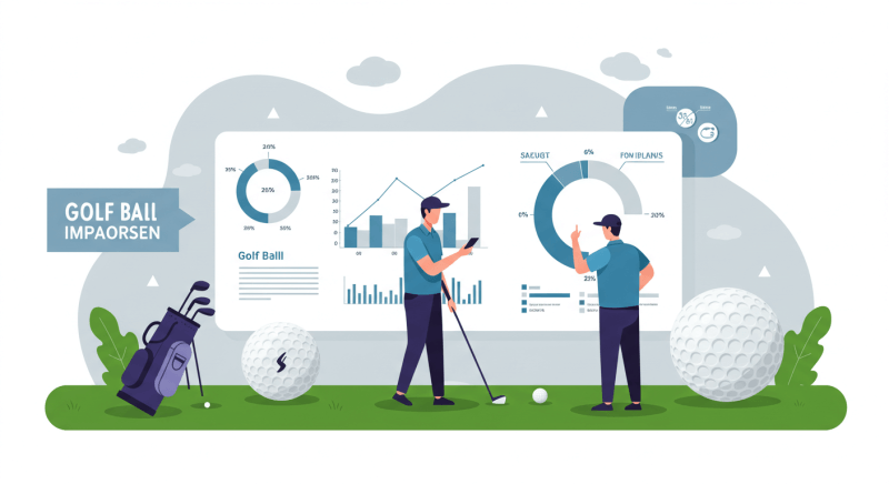 飛距離が出るゴルフボールの選び方 6 データを見ながら自分に合った飛距離系ボールを選ぶゴルファーの抽象的なイラスト
