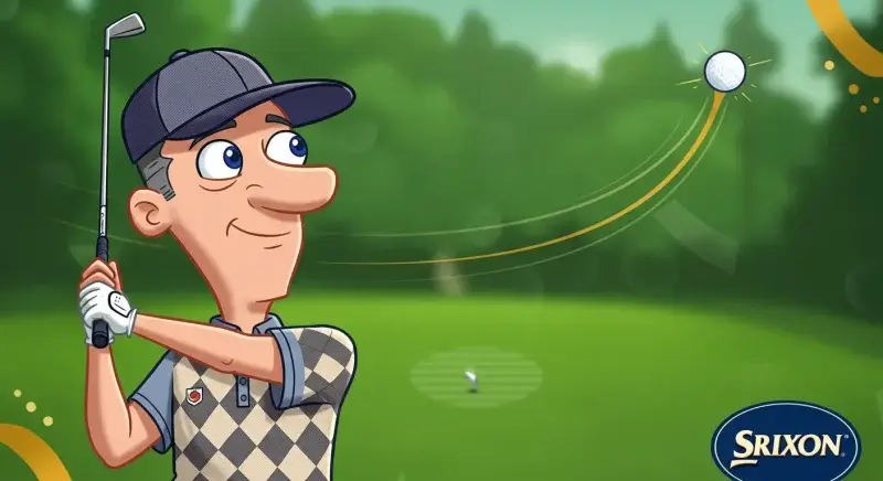【2024年完全版】スリクソン ドライバー徹底比較・選び方・クーポン最安値ガイド|ZXi・ZX5・カスタムシャフトまで全網羅! 8 スイング直後、満足げにボールの弾道を見送る中年男性ゴルファーのキャラクターと抽象的な弾道イメージ。高級感ある色調、ブランドロゴ入り。