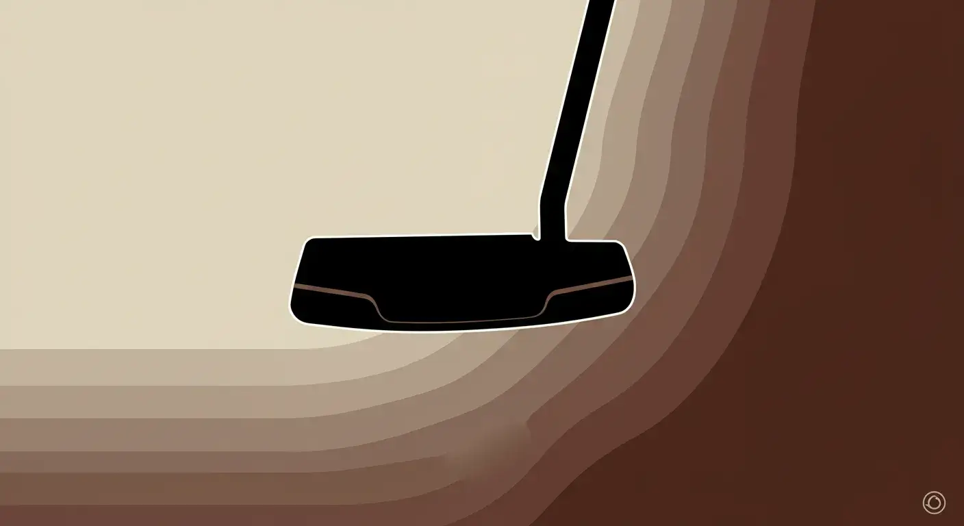 特定商取引法に基づく表記 3 オデッセイのセンターシャフトパターを象徴する抽象イラスト。垂直の軸が精度と安定を示し、重層的な色彩が時の積み重ねを表現。